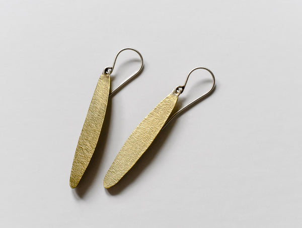 simple leaf textured brass earrings by Kathi Roussel