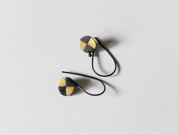 sun rays oxidized and fused 23kt gold handmade earrings by Kathi Roussel