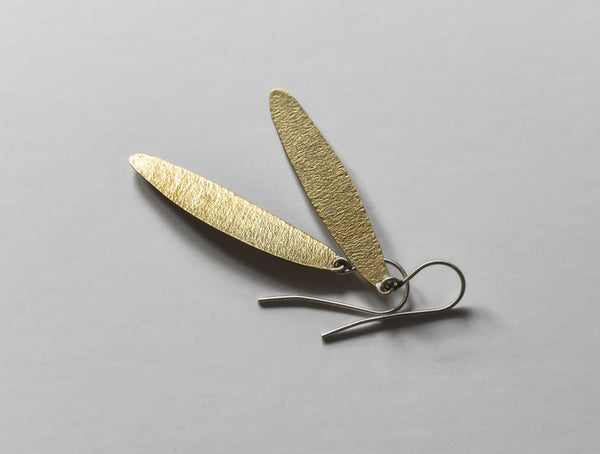 simple leaf textured brass earrings by Kathi Roussel