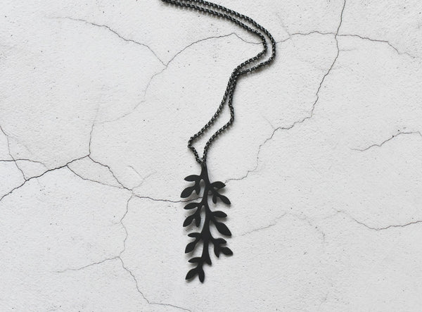 another front view of black leaves sterling silver pendant