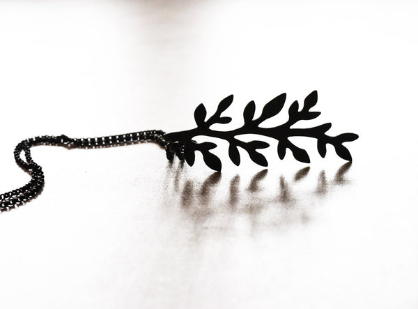 black leaves sterling silver pendant silhouette view
