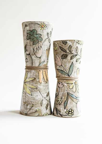 Stoneware Flowers Tumbler - Large Size