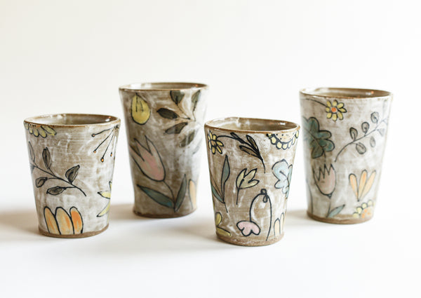 Stoneware Flowers Tumbler - Large Size