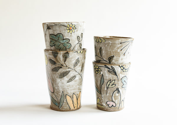 Stoneware Flowers Tumbler - Large Size