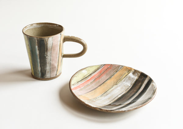 Stripes Stoneware Mug and Plate Set