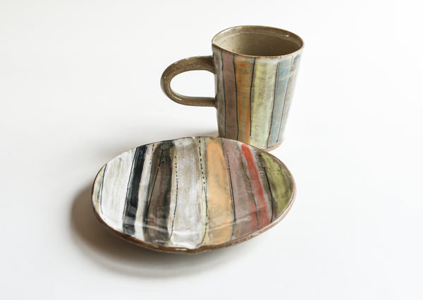 Stripes Stoneware Mug and Plate Set