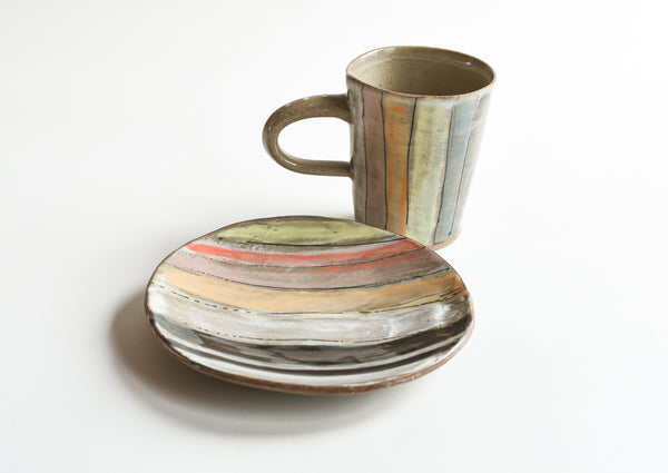 Stripes Stoneware Mug and Plate Set