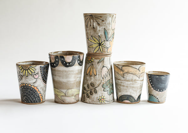 Stoneware Waves and Arches Tumbler - Medium Size