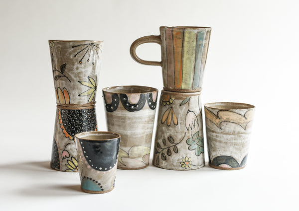 Stoneware Waves and Arches Tumbler - Medium Size