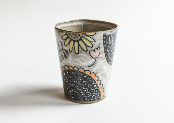 Stoneware Flowers and Dots Tumbler - Medium Size