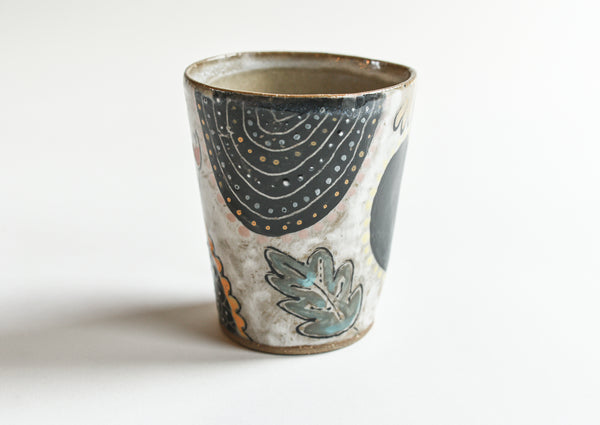 Stoneware Flowers and Dots Tumbler - Medium Size