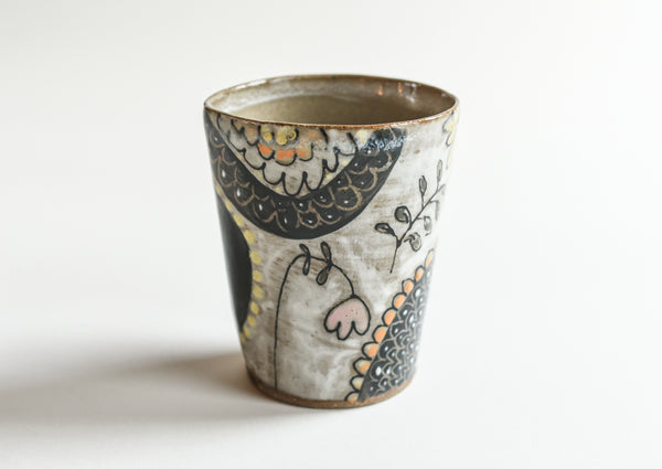 Stoneware Flowers and Dots Tumbler - Medium Size