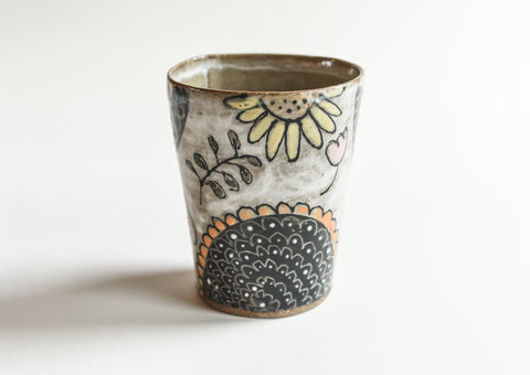 Stoneware Flowers and Dots Tumbler - Medium Size